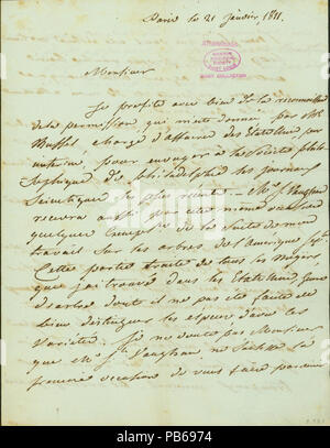 907 Brief unterzeichnet F. Andre Michaux, Paris, Thomas Jefferson, 21. Januar 1811 Stockfoto