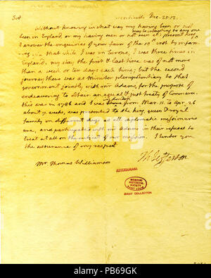 904 Brief von Thomas Jefferson, Monticello, Thomas Williamson, 25. Dezember 1812 Stockfoto