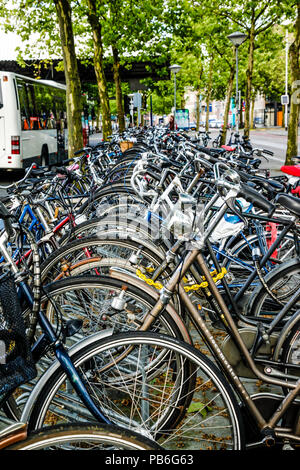 Eine Masse von Fahrrädern in Breda, Niederlande Stockfoto