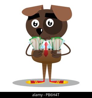 Cartoon illustriert business Hund halten oder mit Geldscheinen. Stock Vektor