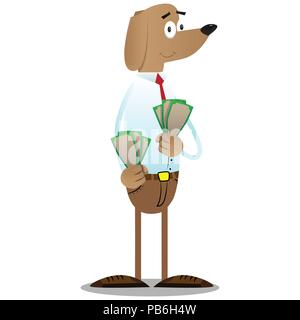 Cartoon illustriert business Hund halten oder mit Geldscheinen. Stock Vektor