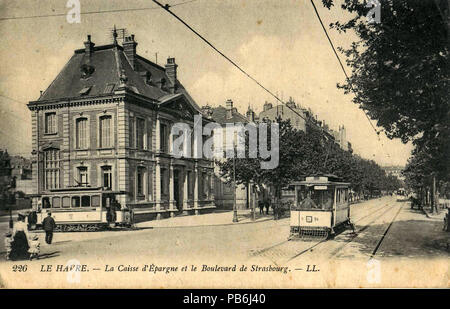 . Français: Carte postale Ancienne éditée par LL, n°226: La Caisse d'Epargne et le Boulevard de Strasbourg. Vor 1914 929 LL 226 - LE HAVRE - La Caisse d'Epargne et le Boulevard de Strasbourg Stockfoto