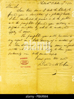 906 Brief unterzeichnet David McClure, Philadelphia, Thomas Jefferson, 19. Oktober 1820 Stockfoto