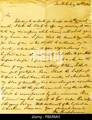 915 Brief unterzeichnet William Strand Lawrence, New York, zu Thomas Jefferson, 30. Mai 1821 Stockfoto