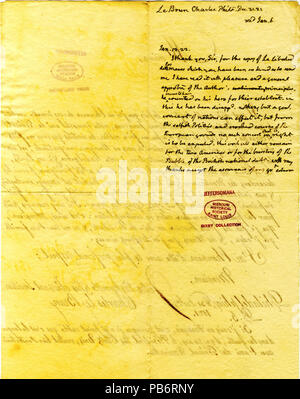 912 unterzeichneten Brief von Thomas Jefferson an Charles Le Brun, 13. Januar 1822 Stockfoto