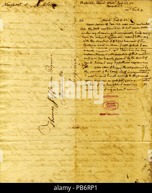 912 unterzeichneten Brief von Thomas Jefferson an David Melville, 8. Februar 1822 Stockfoto