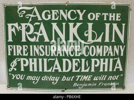 1770 Handel Zeichen für Franklin Fire Insurance Company, Philadelphia Stockfoto