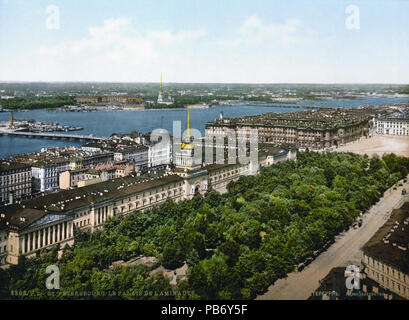 . Englisch: Ansicht der Admiralität von der St. Isaak Kathedrale in Sankt Petersburg (Russland). 19. Jahrhundert photochrom Print (1890-1900)???????:??? ?????????????? ? ?????????? ????????????? ?????? ? ?????-?????????? (??????). ??????? ?????????????? XIX???? (1890-1900). Zwischen 1890 und 1905 1557 SPB Admiralty 1890-1900 Stockfoto