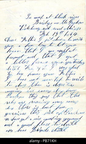 906 Brief unterzeichnet David T. Massey, in Camp am Black River Brücke auf der Jackson Vicksburg Eisenbahn, Fräulein, um zu seinem Vater (Nathan Massey), 19. Februar 1864 Stockfoto