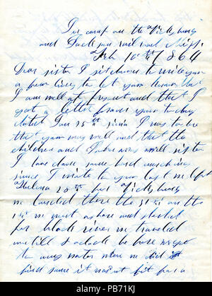 906 Brief unterzeichnet David T. Massey, in Camp auf der Vicksburg und Jackson Railroad, seiner Schwester, 10. Februar 1864 Stockfoto