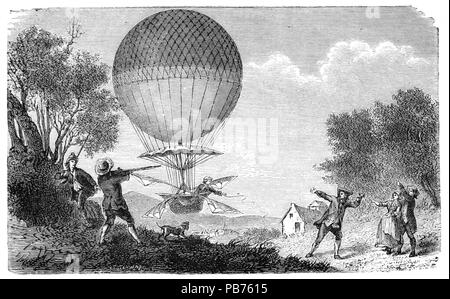 1867 wundervolle Ballonaufstiegen, 1870 - Blanchard's Abstieg Stockfoto