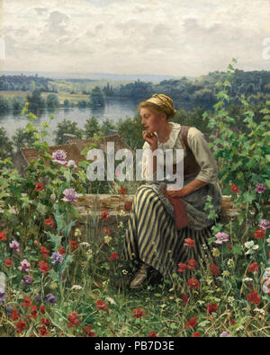 Knight, Daniel Ridgway - Normandie Mädchen im Garten sitzen Stockfoto