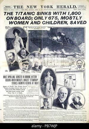 1751 Titanic-New York Herald Vorderseite Stockfoto