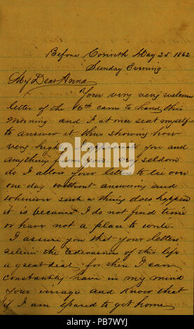 900 Schreiben von D. S. Grier, vor Korinth, Anna McKinney, 25. Mai 1862 Stockfoto