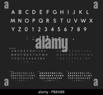 Font mit weichen Ecken, lineare Sans Serif Alphabet, modernen weißen Buchstaben, Universal Font für Mode, Werbung, Banner, Poster, Zeitschriften, Logos, Karten und Est. Großbuchstaben ABC Zeichen, Symbolen und num Stock Vektor