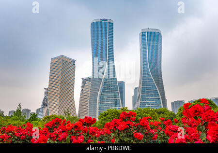 China, Hangzhou, jianggan Bezirk, qianjiang neue Stadt, der tanzende Wolkenkratzer Stockfoto