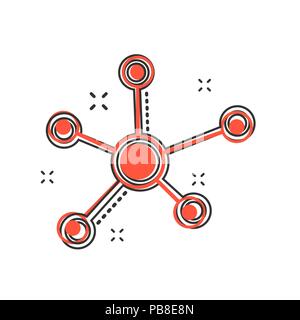 Vektor cartoon soziales Netzwerk, Moleküle, DNA-Symbol im Comic-stil. Molekül zeichen Abbildung Piktogramm. Dna-business splash Wirkung Konzept. Stock Vektor