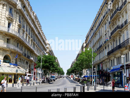 Marseille, Rue de la Republique, einer der besten in der Stadt läuft vom Place de la Joliette, Quai des Belges, neben dem Vieux Port Stockfoto