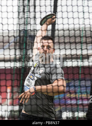 Martin WIERIG, Sportclub Magdeburg, Aktion. Letzte diskuswurf der Männer, die am 21.07.2018. Deutsche Leichtathletik Meisterschaften 2018, vom 20.07. - 22.07.2018 in Nürnberg/Deutschland. | Verwendung weltweit Stockfoto