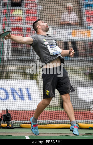 Martin WIERIG, Sportclub Magdeburg, Aktion. Letzte diskuswurf der Männer, die am 21.07.2018. Deutsche Leichtathletik Meisterschaften 2018, vom 20.07. - 22.07.2018 in Nürnberg/Deutschland. | Verwendung weltweit Stockfoto