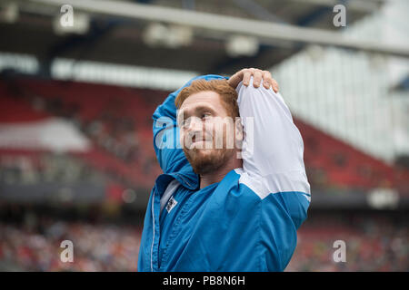 Nürnberg, Deutschland. 21. Juli 2018. Sieger Christoph HARTING, SCC Berlin, 1. Platz, erweitert, Final der Männer Diskus, am 21.07.2018. Deutsche Leichtathletik Meisterschaften 2018, vom 20.07. - 22.07.2018 in Nürnberg/Deutschland. | Verwendung der weltweiten Kredit: dpa/Alamy leben Nachrichten Stockfoto