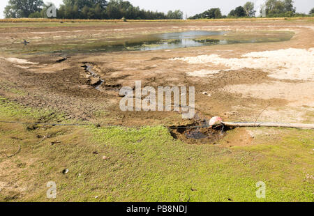 Sutton, Suffolk, Großbritannien. Vom 27. Juli 2018 niedriger Wasserstand in der landwirtschaftlichen Bewässerung See nach langen Sommer dürre, Sutton, Suffolk, England, Grossbritannien Credit: geogphotos/Alamy leben Nachrichten Stockfoto