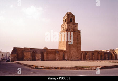 Blick auf Minarett, Große Moschee von Qayrawan, Tunesien Stockfoto