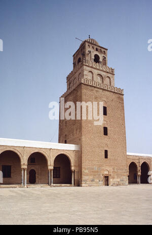 Blick auf Minarett, Große Moschee von Qayrawan, Tunesien Stockfoto