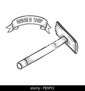 Friseur Hand gezeichnet, Cartoon, Skizze Abbildung: safety razor Stock Vektor