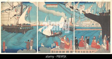 Amerika Karuhorunia Ko shuppan Keine zu Segeln von einem Kalifornien Port. Artist: Utagawa (Gountei) Sadahide (Japanisch, 1807-1878/79). Kultur: Japan. Abmessungen: Bild: 14 1/4 x 28 15/16 in. (36,2 x 73,5 cm). Datum: 1862. Museum: Metropolitan Museum of Art, New York, USA. Stockfoto