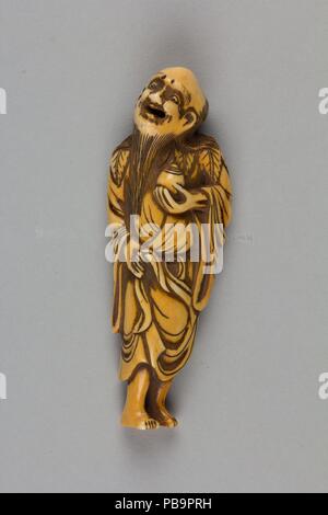 Netsuke der Mann mit dem langen Bart eine Vase. Kultur: Japan. Abmessungen: H.4 1/8 in. (10,5 cm). Datum: 19. Museum: Metropolitan Museum of Art, New York, USA. Stockfoto