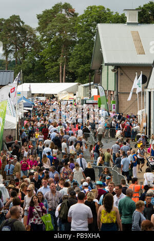 Massen von Menschen auf der Royal Welsh Show, die Landwirtschaft in Großbritannien und der Landwirtschaft, der jährlich an den Zweck gebaut zeigen Masse an Builth Wells, Powys, Wales Stockfoto