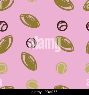 Rugby, Baseball, Tennis ball Muster Nahtlose. Vector Illustration. Rosa Hintergrund. Stock Vektor