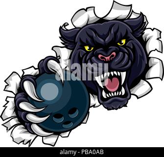 Black Panther Bowling Maskottchen brechen Hintergrund Stock Vektor