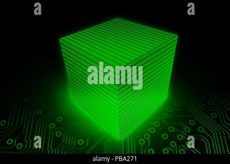 Datenbaustein Cube von Binary Digit (Bit) Code, Digital Computer data storage 3D-Illustration Konzept. Stockfoto