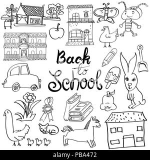 Zurück zu Schule Cartoon Doodle, für Schule und Bildung doodles - Hand gezeichnet Vector Illustration. Stock Vektor