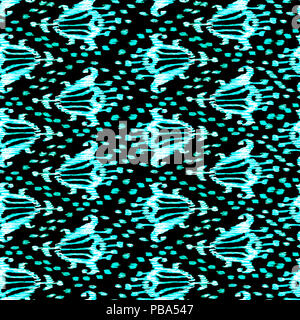 Ikat nahtlose Böhmischen ethnischen Türkis und schwarz Muster in Aquarell Stil. Aquarell ikat orientalische Ornamente für Gewebe, Textil, Verpackung Stockfoto