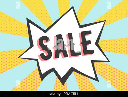 Verkauf Poster im Pop Art Stil. Retro Strahlen mit Punkten banner Stock Vektor
