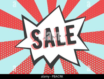 Verkauf Poster im Pop Art Stil. Retro Strahlen mit Punkten banner Stock Vektor