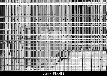 Abstrakte strenge geometrische Muster der Bügeleisen Bars, mehrere Barrieren vor einem Stadion, Schwarz und Weiß Stockfoto