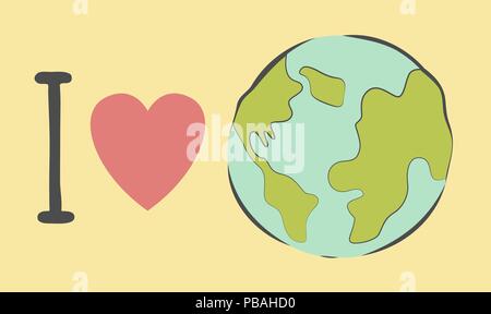 Ich liebe unsere Planeten Abbildung. Tag der Erde Poster. Pastellfarben, Cartoon Stil. Vektor Banner. Stock Vektor