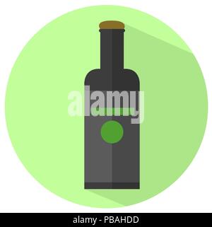 Flache Flasche. Element Vector unterzeichnen. Für Wein, Öl, syrop, Marmelade, Kompott, Alkohol, Trinken, Droge, Medizin, Wasser, Senf, Ketchup, Sauce, Aroma Stock Vektor