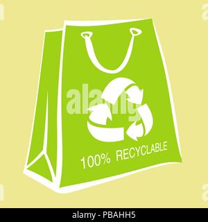 Grünbuch Beutel mit weißer Kontur. Bereiten Sie Zeichen. Eco-friendly Shopping Konzept. Vector Illustration Stock Vektor