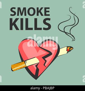 Rauchen tötet Poster. Rauchen schadet Konzept. Zigarette durchdringt. Vector Illustration. Stock Vektor