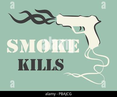 Rauchen tötet Poster. Rauchen schadet Konzept. Pistole mit Rauch. Vector Illustration. Stock Vektor