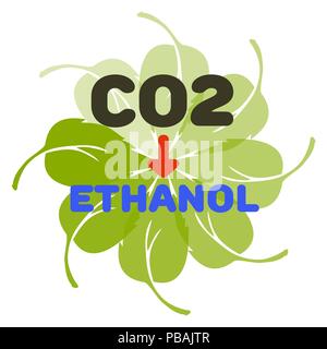 CO2-Symbol zu Ethanol, grüne Blätter, Vektor, Abbildung Stock Vektor