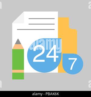 24 Stunden Anmeldung Symbol, flacher Stil vektor Zeichen Stock Vektor