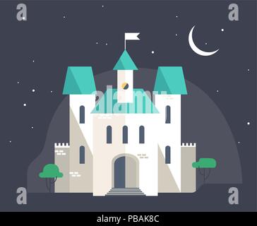 Burg bei Nacht, flacher Stil Vector Illustration Stock Vektor