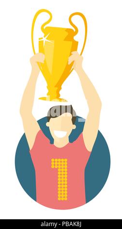 Meister mit Sieger Cup, flache Bauform, isolierte Vektor Bild auf weißem Stock Vektor