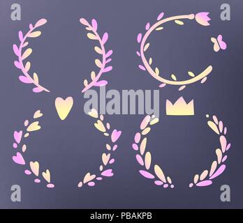 Festliche Kränze, Vektorgrafiken, niedlich kawaii Farbverlauf Stock Vektor